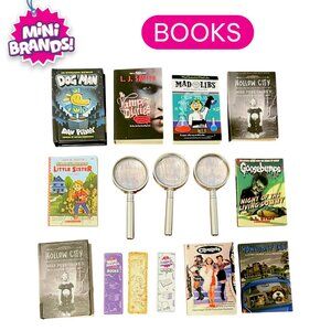 Mini Brands Books Series 1 Lot of Legendary, Luxury & Rare Books + (3) Book Case